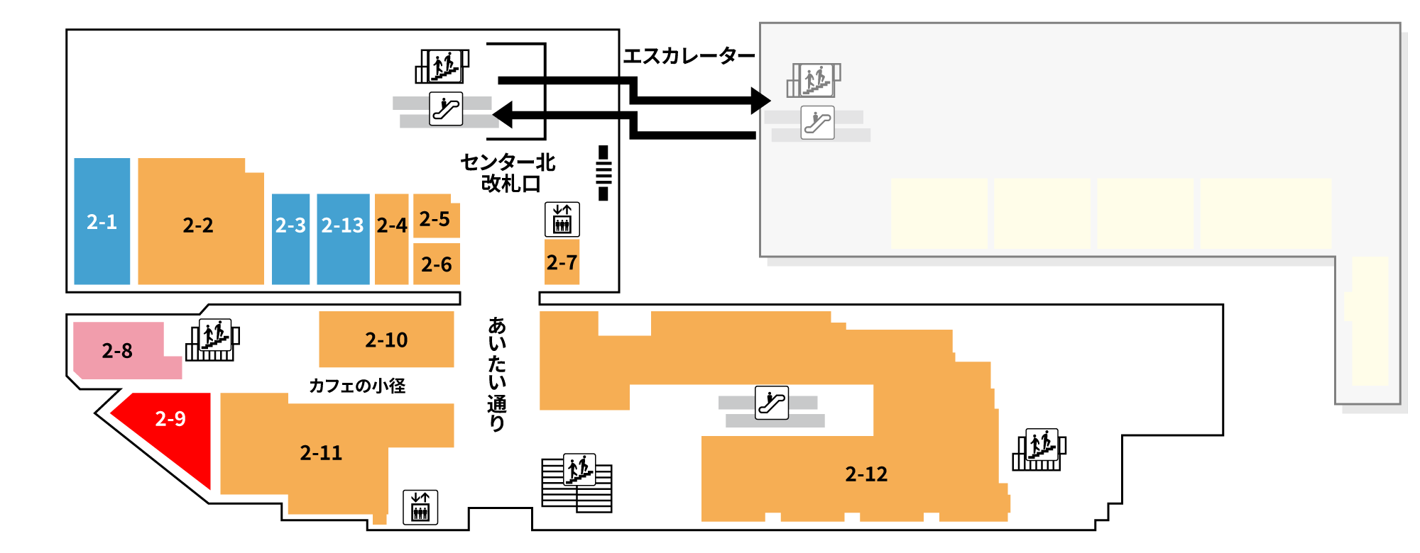 2-9の場所を示したフロアマップ